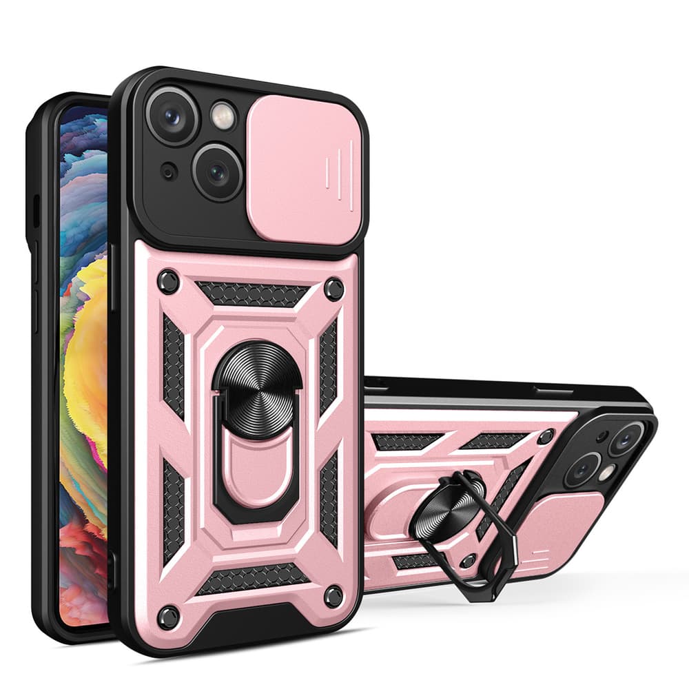 Hybrid Armor Camshield etui za iPhone 14 Plus z drsnim pokrovom kamere - roza