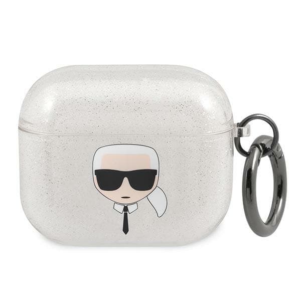 Ovitek Karl Lagerfeld Glitter Karl's Head za AirPods 3 - srebrn