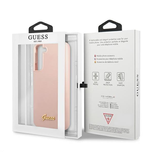 Ovitek Guess Silicone Script Metal Logo za Samsung S22+ S906 - roza 8