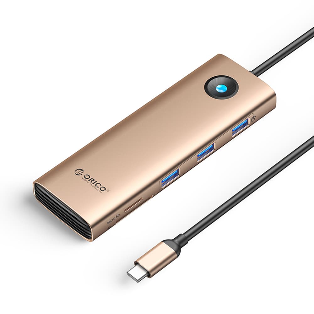 Orico PW11 USB-C Docking Station 9v1, 3x USB-A 3.0, HDMI 4K 60Hz, Rožo Zlata