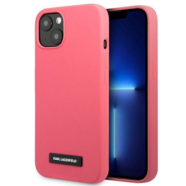 Ovitek Karl Lagerfeld Silicone Plaque za iPhone 13 mini, fuksija