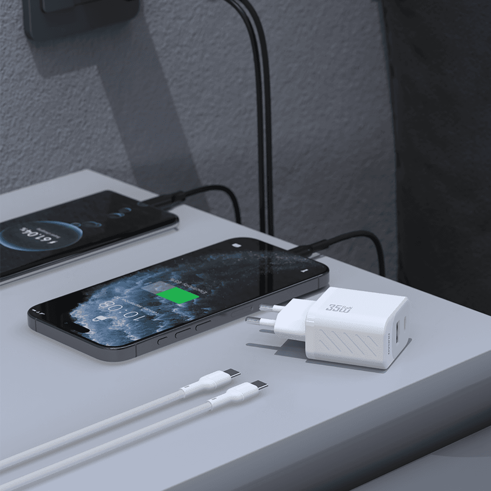 Dudao A27MaxCEU PD QC 35W stenski polnilnik USB-A + USB-C s kablom USB-C, bel 3