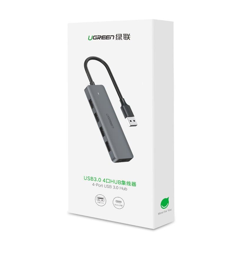 Ugreen USB HUB s portom za napajanje micro USB, 4x USB 3.2 Gen 1, siv 5