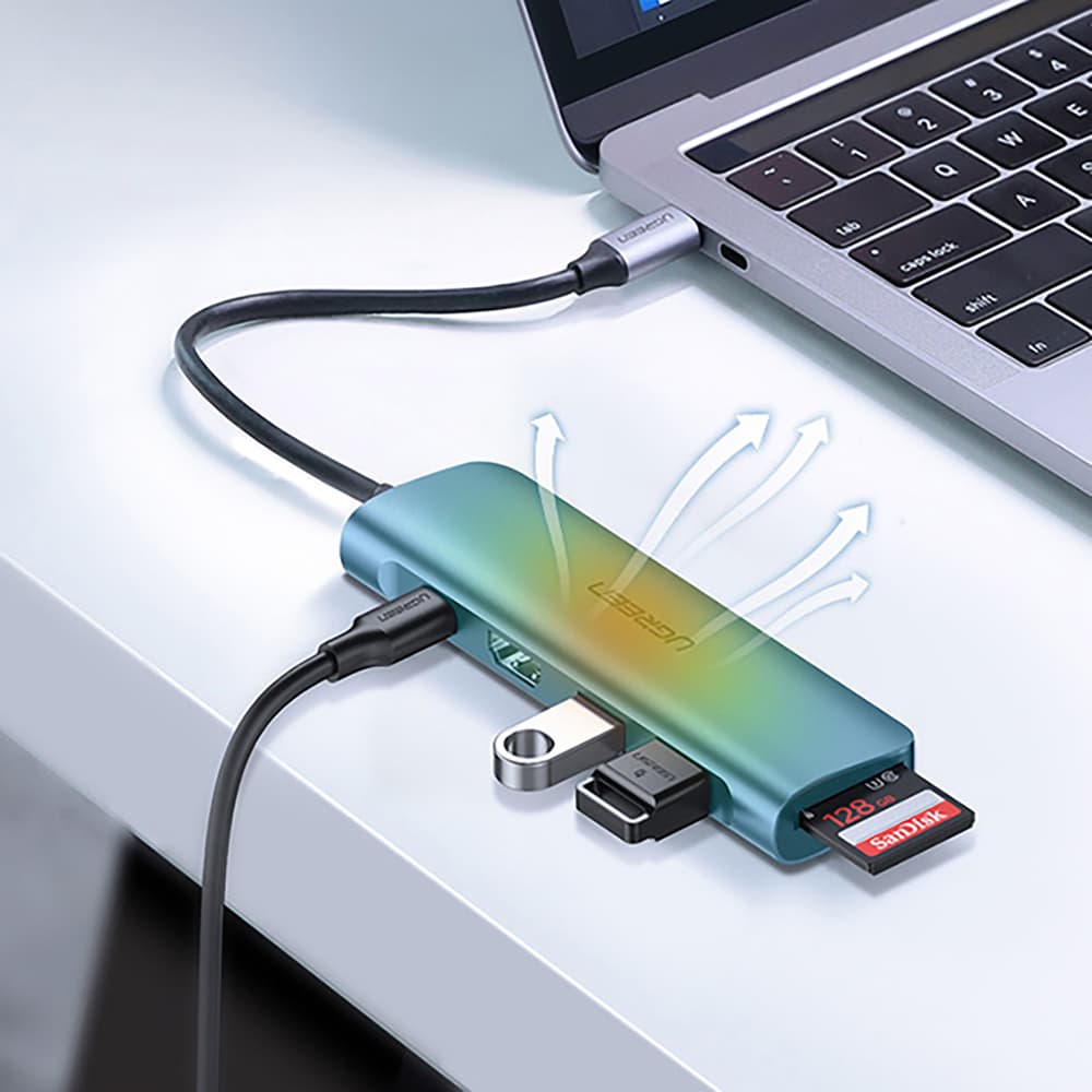 Ugreen CM195 ​​6v1 adapter USB-C - HDMI / 2x USB-A 3.0 / USB-C PD / SD/TF čitalnik, siv 5