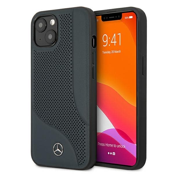 Ovitek Mercedes usnjen Perforated za iPhone 13 mini, modri
