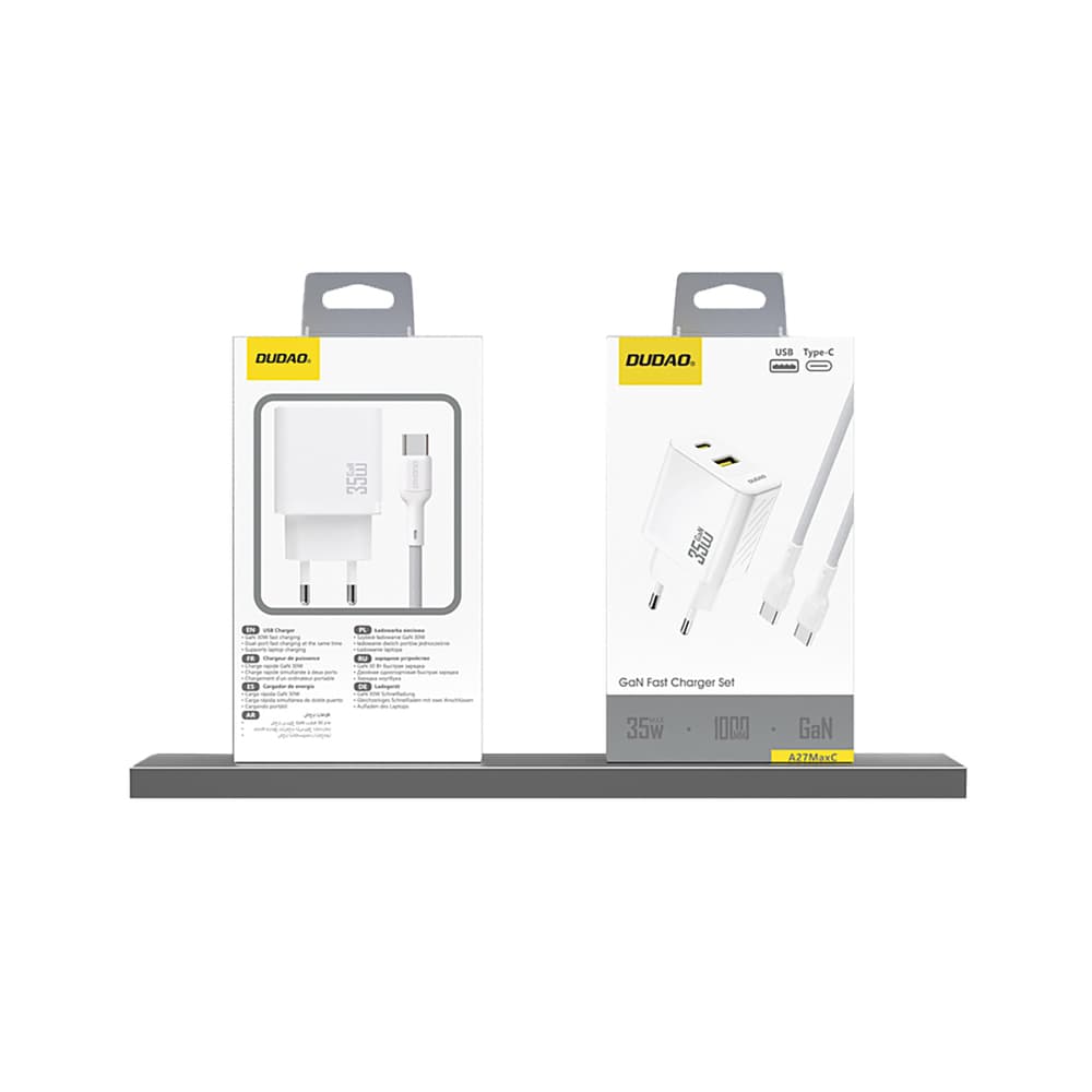Dudao A27 Max 35W GaN stenski polnilnik, 2v1 USB-C/USB-A, bela 2