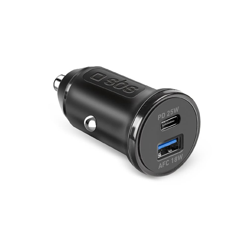 Avtomobilski polnilnik SBS 25W USB-A USB-C s Power Delivery - črn