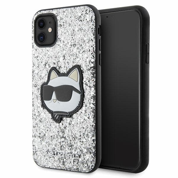 Karl Lagerfeld ovitek Glitter Choupette Patch iPhone 11 / Xr 6.1" - srebrn