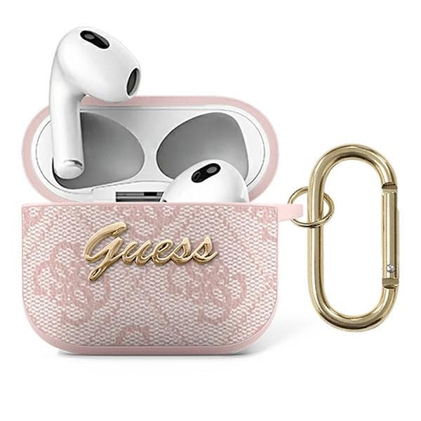 Ovitek za AirPods 3 Guess 4G Script Metal Saffiano - roza