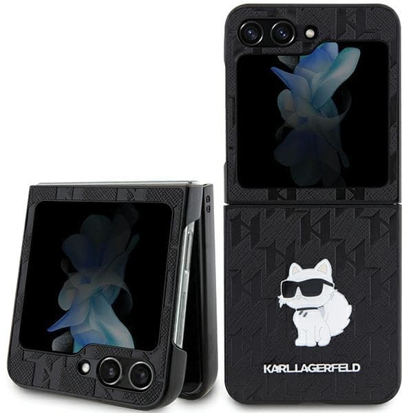 Etui Karl Lagerfeld Saffiano Monogram Choupette za Samsung Galaxy Z Flip 5 - črno