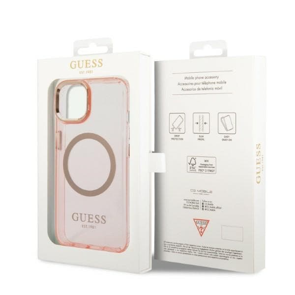 Ovitek Guess GUHMP14SHTCMP za iPhone 14 6.1" roza z zlatim obrobom MagSafe 8