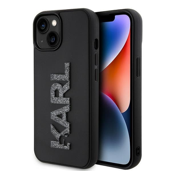 Ovitek Karl Lagerfeld 3D Rubber Glitter Logo za iPhone 15 - črna