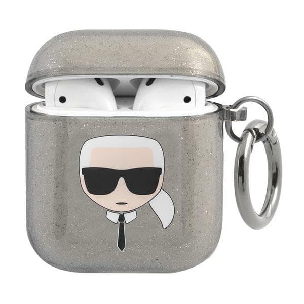 Ovitek Karl Lagerfeld Glitter Karl's Head za AirPods 1/2 - črn