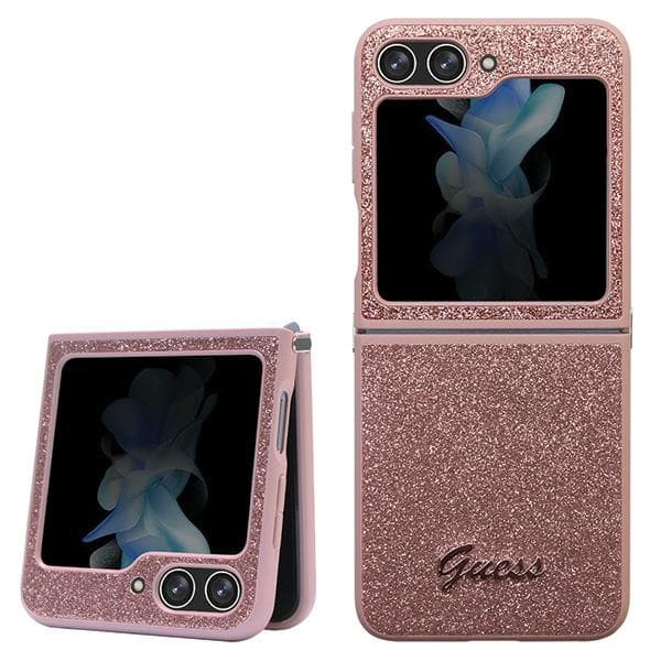 Ovitek Guess Glitter Script za Samsung Galaxy Z Flip 5 - roza