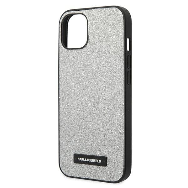 Karl Lagerfeld ovitek za iPhone 14 Plus Glitter Plaque Logo, srebrn 6
