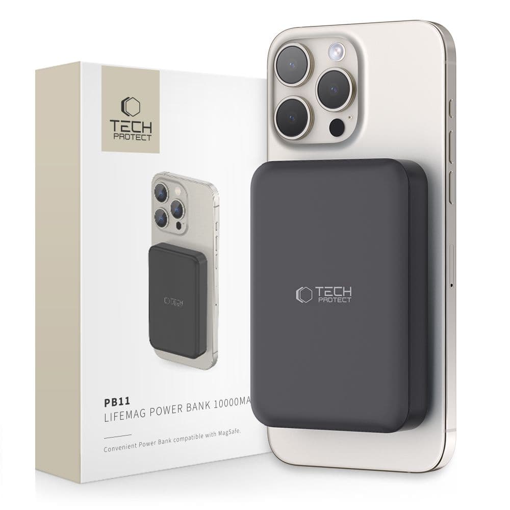Tech-Protect LifeMag PB11 Powerbank 10000mAh, MagSafe, 15W, USB-C, Črna