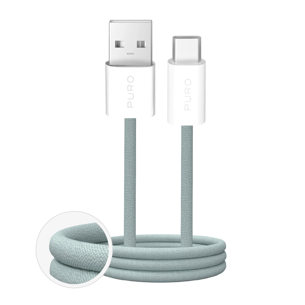 Puro Fabrik 2.0 kabel USB-A - USB-C, 1.5m, 10W, pleten - zelen