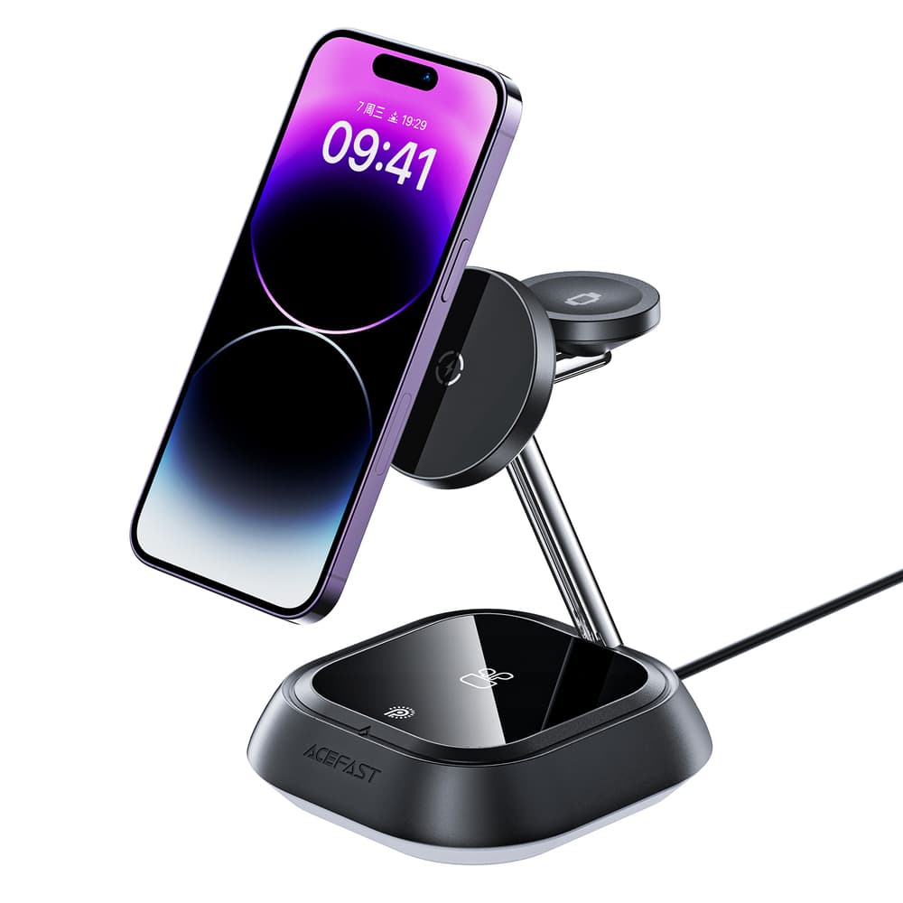 Acefast E16 3v1 15W indukcijska polnilna postaja za telefon/slušalke/uro, črna 2