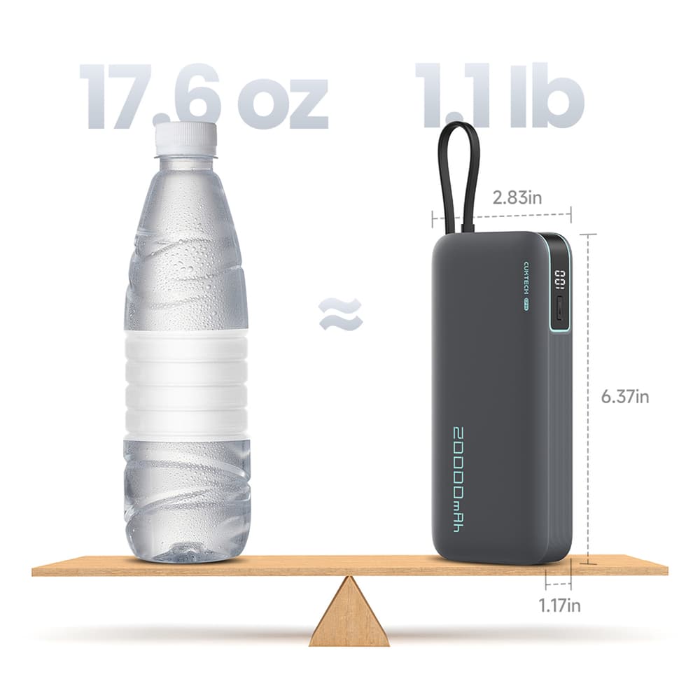 Cuktech 45W 20000mAh powerbank z vgrajenim USB-C kablom - siv 2