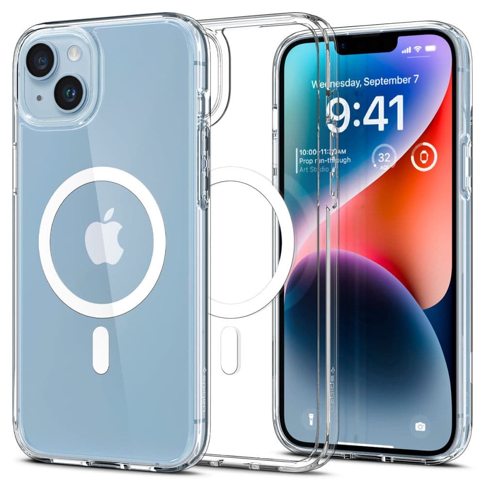 Spigen Ultra Hybrid Mag ovitek za iPhone 14 (prozoren/bel, MagSafe)