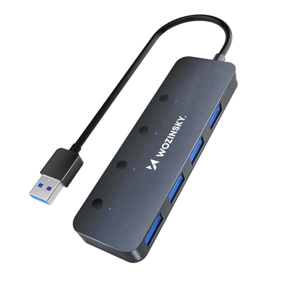 Wozinsky WHS080YSS USB-A 3.0 Hub s 4 priključka i prekidačima - Siva
