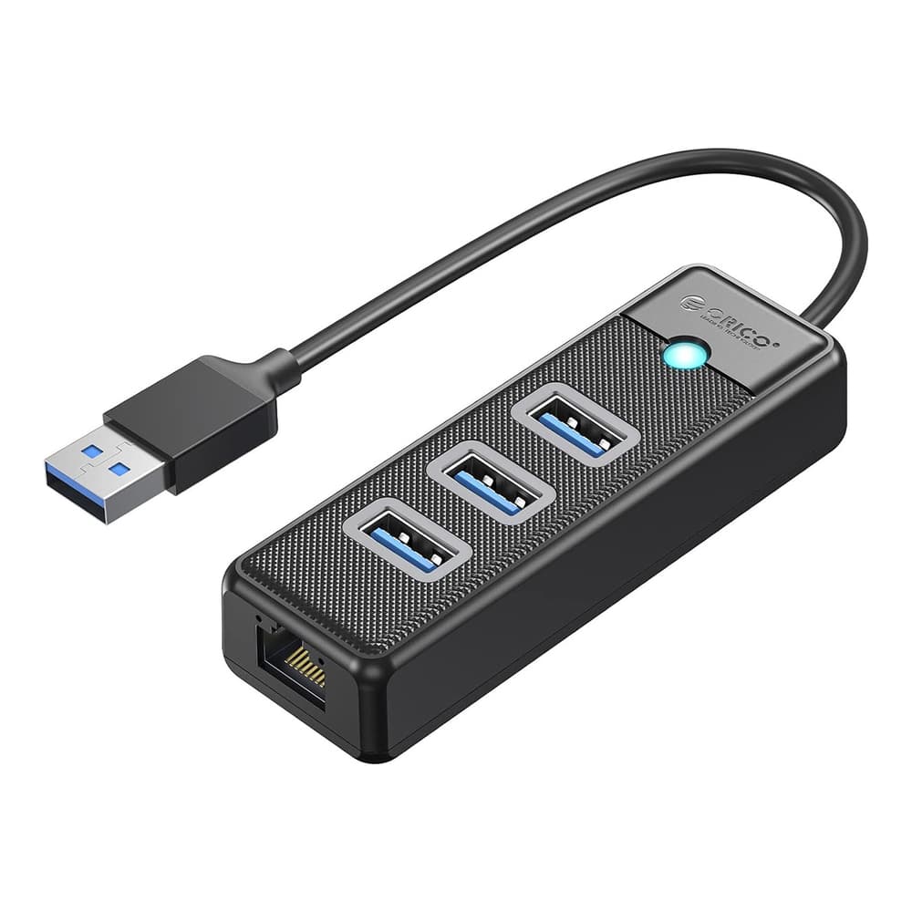 Orico PW3UR25-U3 USB Hub, 4-portni (3x USB-A 3.0, 1x RJ45 2.5G), 1.8m - črna