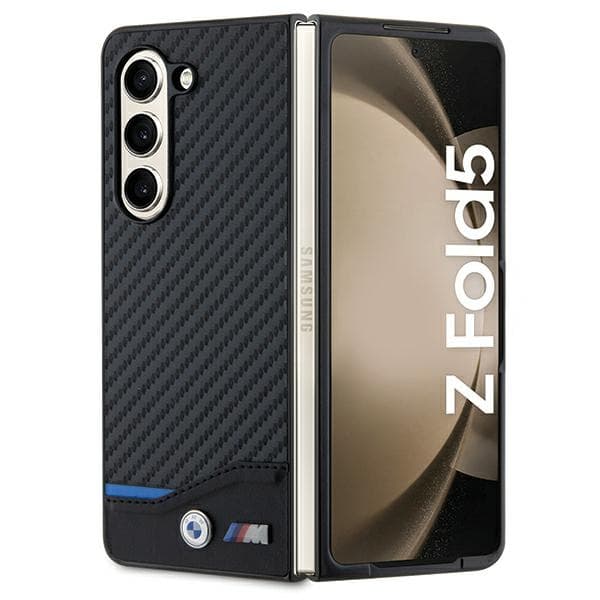 BMW usnjen ovitek z dodatkom ogljikovih vlaken za Samsung Galaxy Z Fold 5 - črn