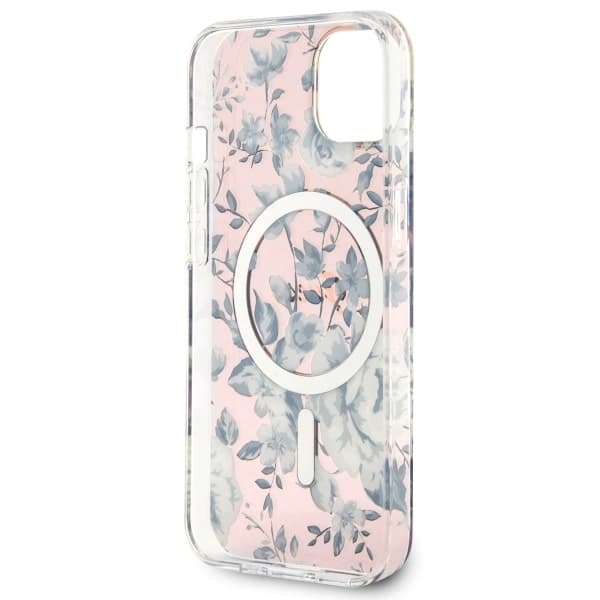 Guess ovitek za iPhone 14 Plus 6.7" roza Flower MagSafe 7