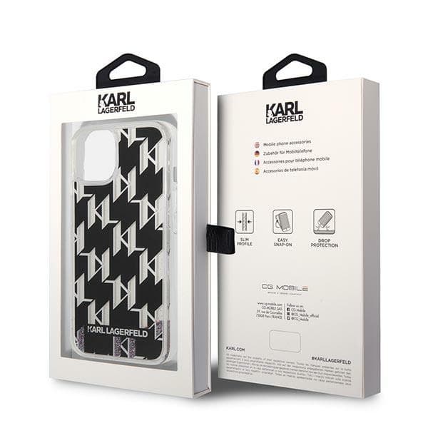 Karl Lagerfeld ovitek za iPhone 14 Plus (6,7") Liquid Glitter Monogram, črn 8