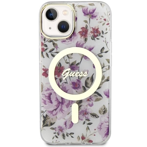 Ovitek Guess Flower MagSafe za iPhone 14, prozoren 3