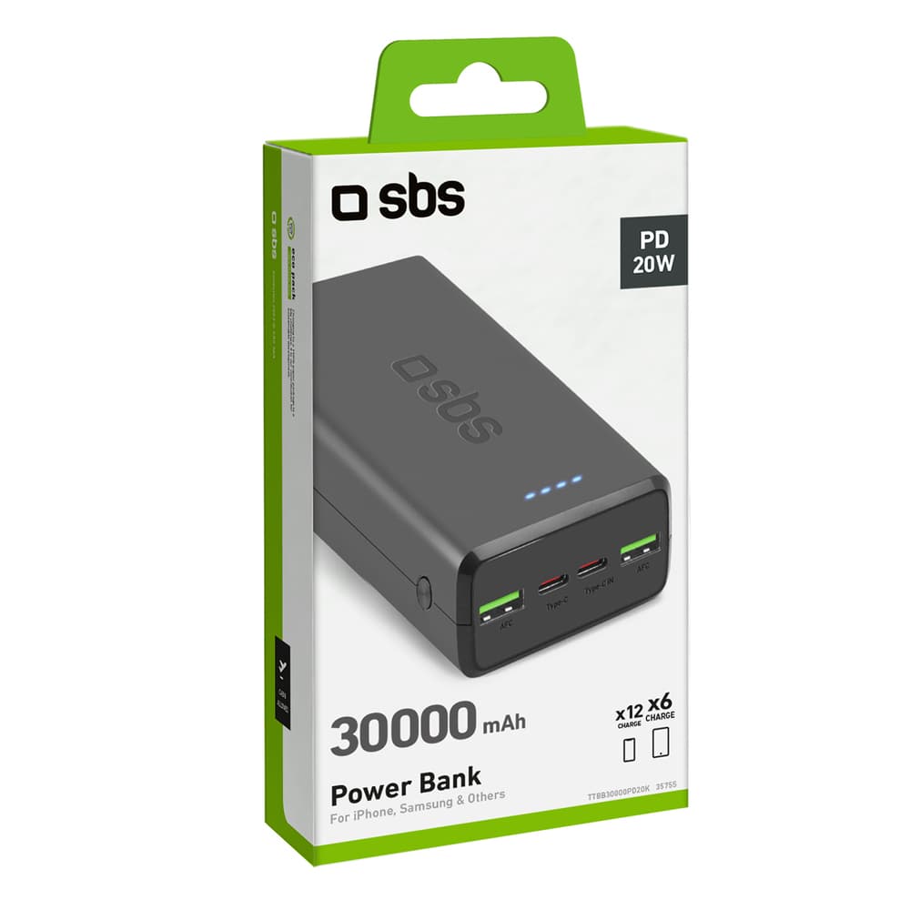 Powerbank SBS TTBB30000PD20K, 30000 mAh, 2x USB-C, 2x USB-A, črna 2