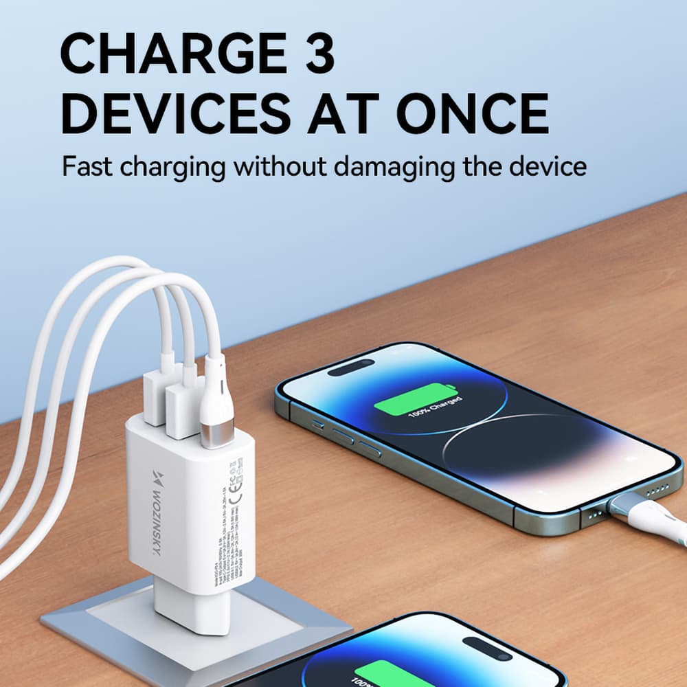 Wozinsky CWCUCW 30W stenski polnilnik, 1x USB-C, 2x USB-A, bela 8