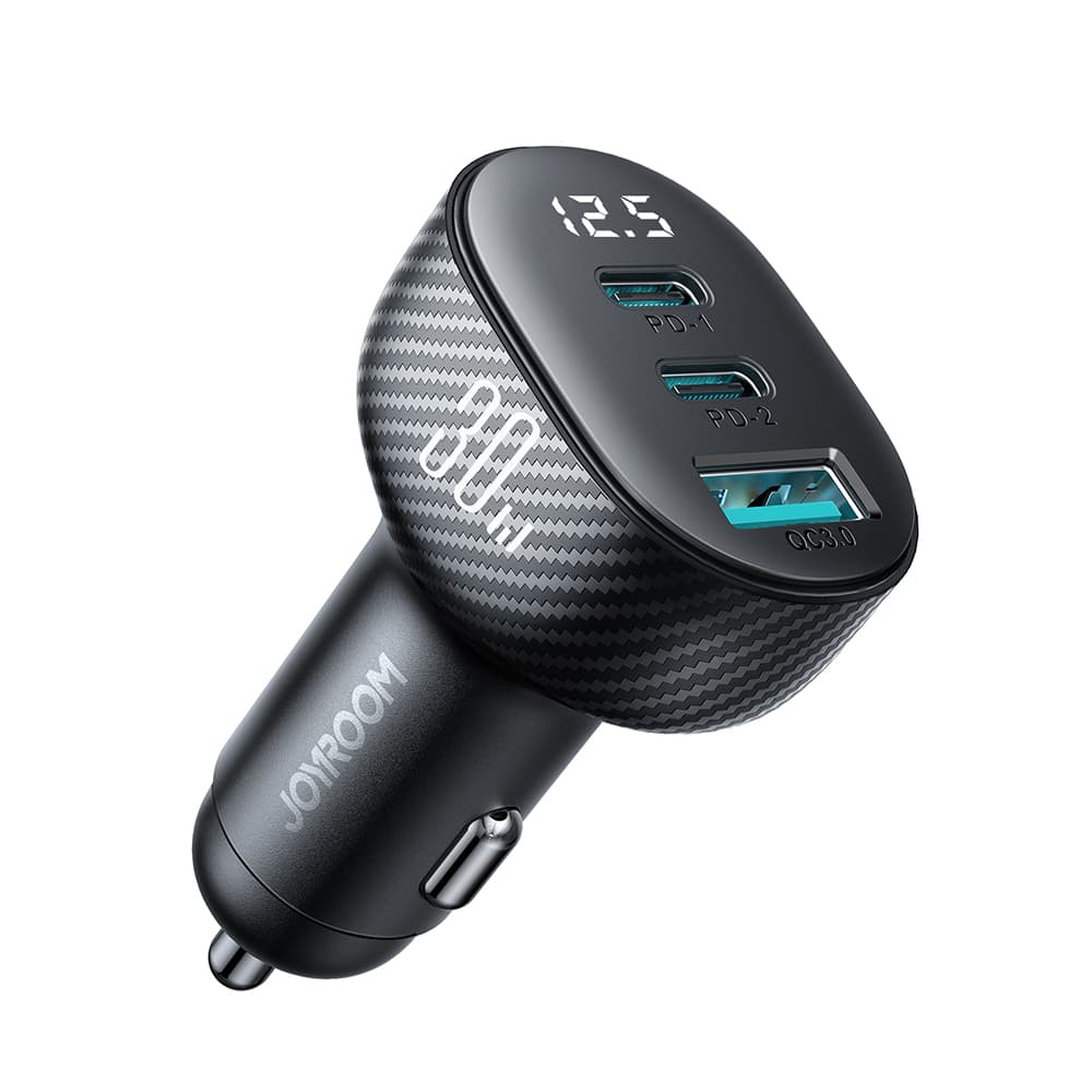 Avtomobliski polnilec Joyroom JR-CCD04 30W 2x USB-C/USB-A z zaslonom - črna