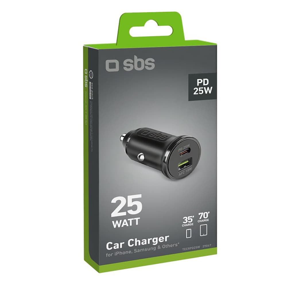 Avtomobilski polnilnik SBS 25W USB-A USB-C s Power Delivery - črn 2