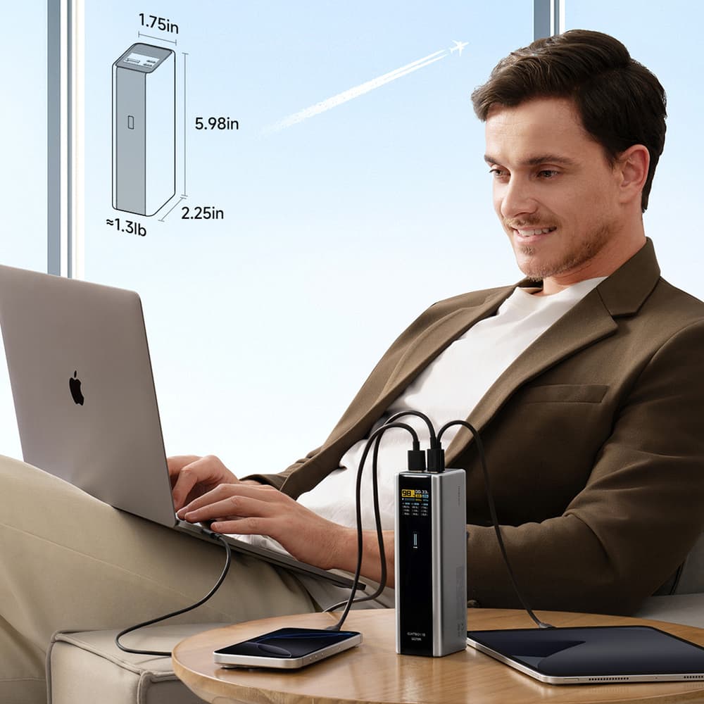 Powerbank Cuktech CKPB200UGLGR 210W 20000mAh, 2xUSB-C + USB-A, siv 6