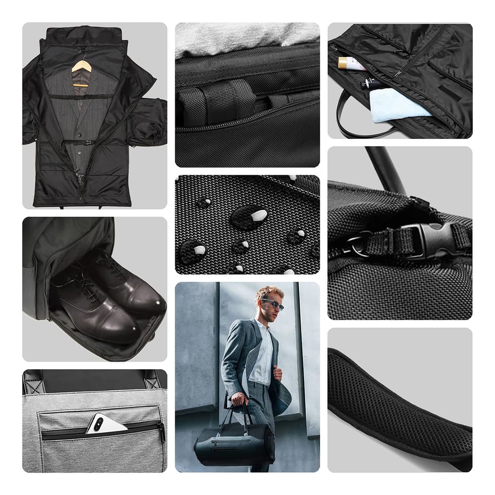Torba za obleko Wozinsky Premium z vlažnim žepom, 45L, črna 2