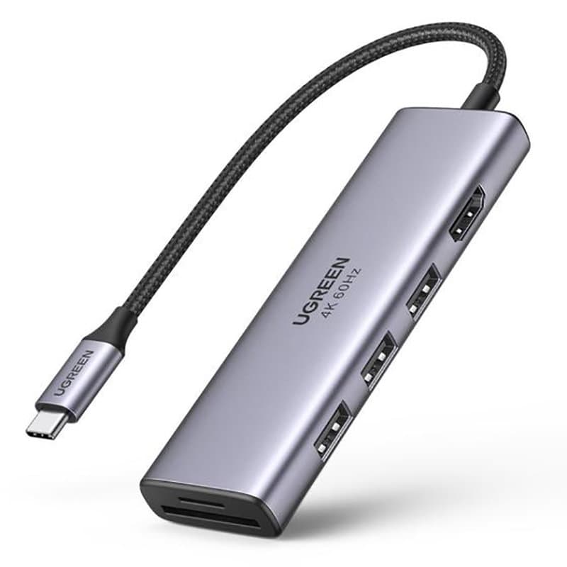 Ugreen USB-C HUB 3x USB 3.2 / HDMI 4K 60Hz / čitalnik kartic - siv