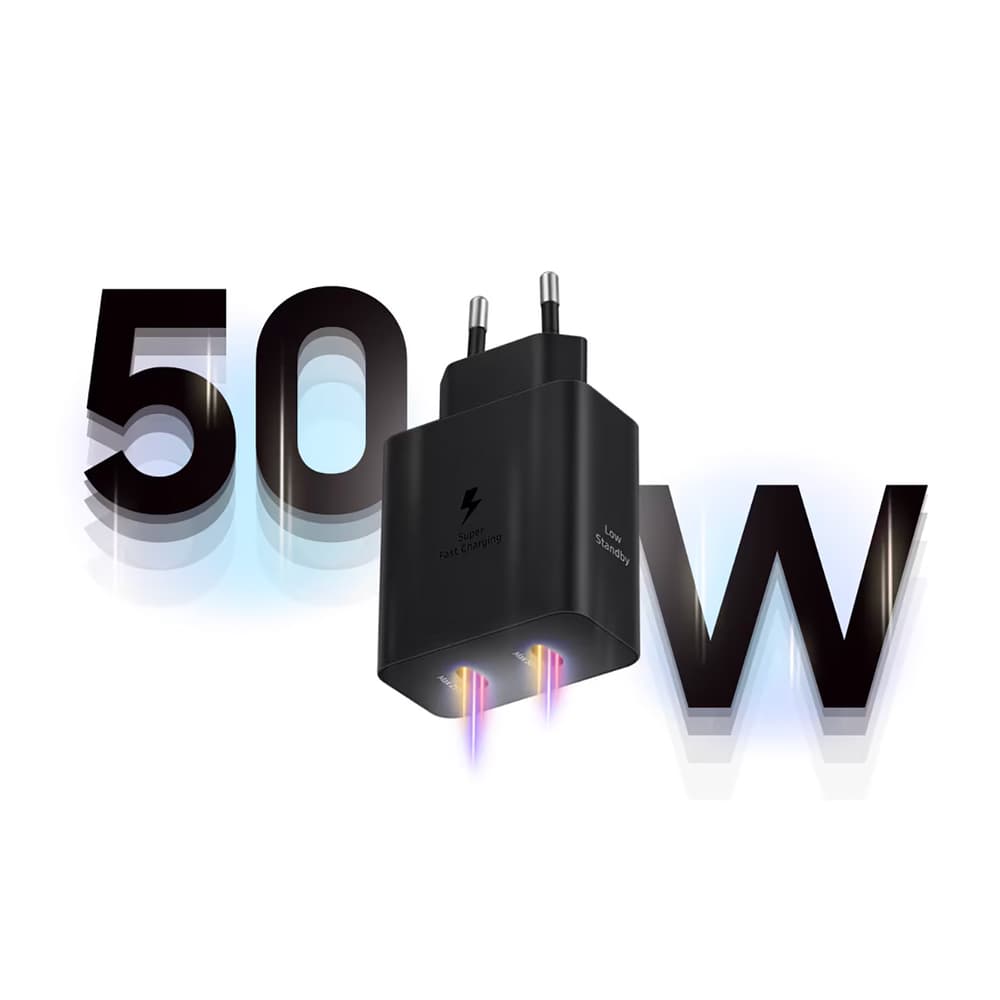 Samsung Power Adapter Duo EP-T5020XBEGEU - Omrežni polnilnik 2x USB-C 50W, Črn