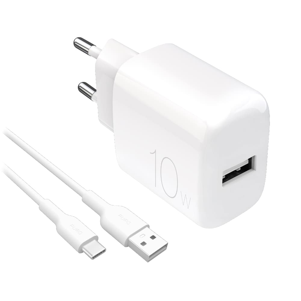 Puro PROLITE 10W USB-A polnilnik + kabel USB-A/USB-C 1.2m, bel