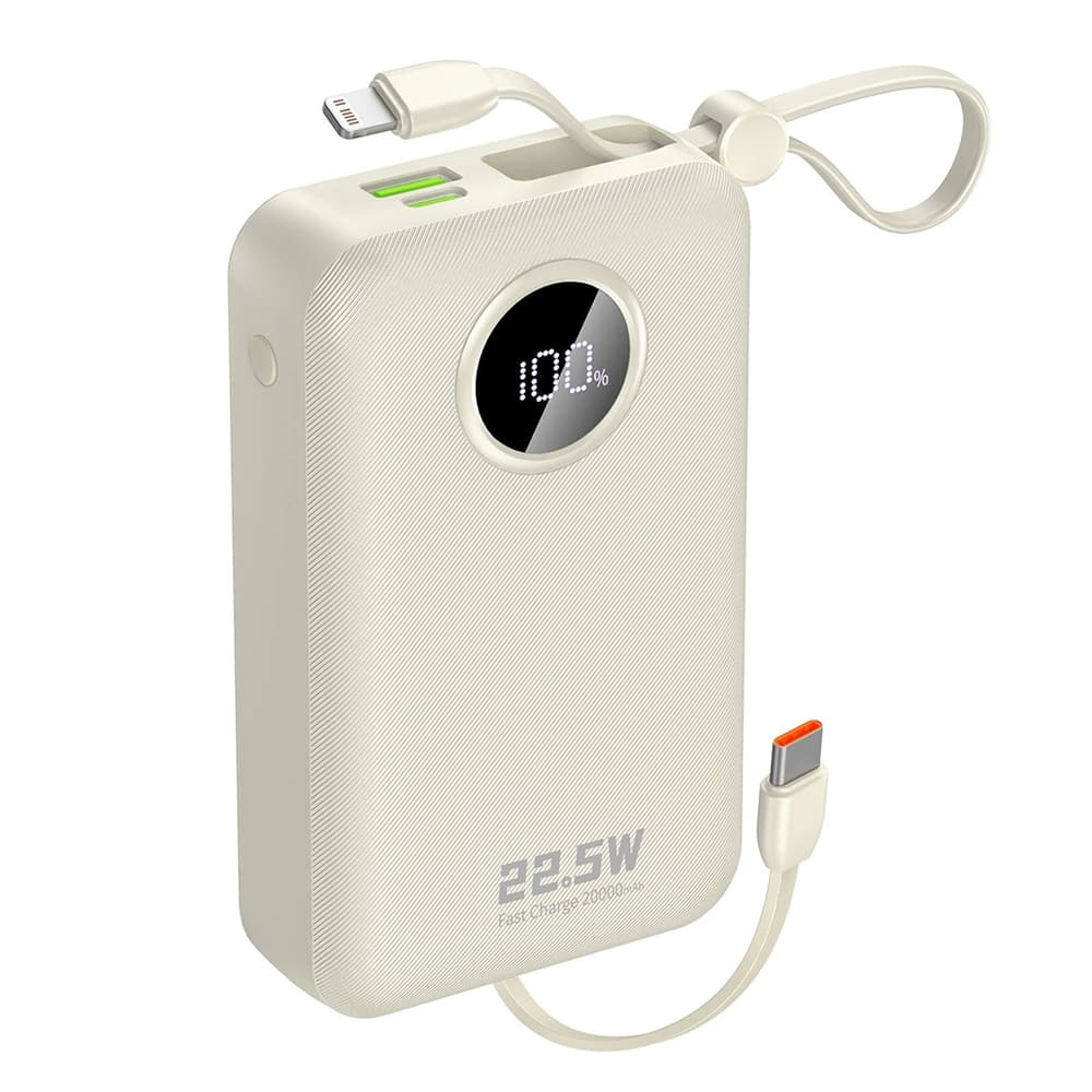 Dudao K14+ Powerbank 20000mAh 22.5W s kabli Lightning in USB-C, bela