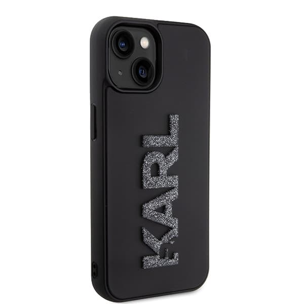 Ovitek Karl Lagerfeld 3D Rubber Glitter Logo za iPhone 15 - črna 4