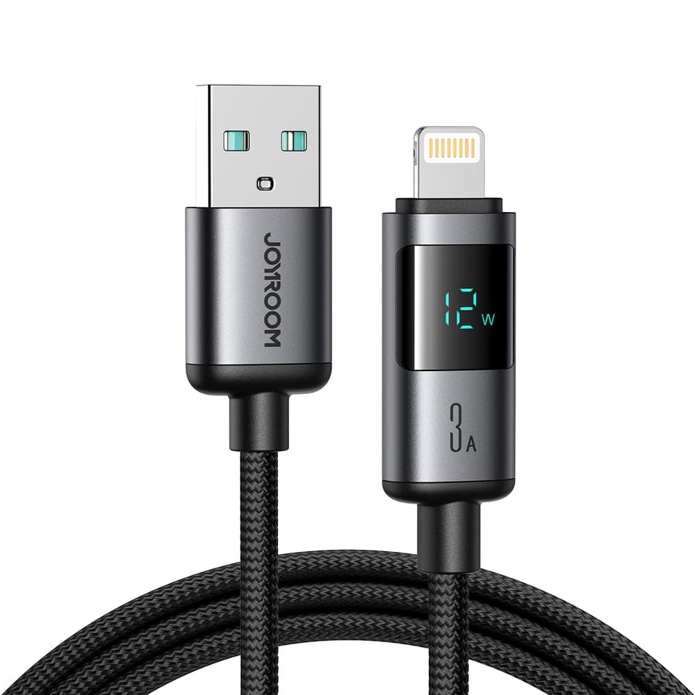 Joyroom S-A16 Pro Prism 3A USB-A v Lightning kabel z zaslonom 1.2m, črn