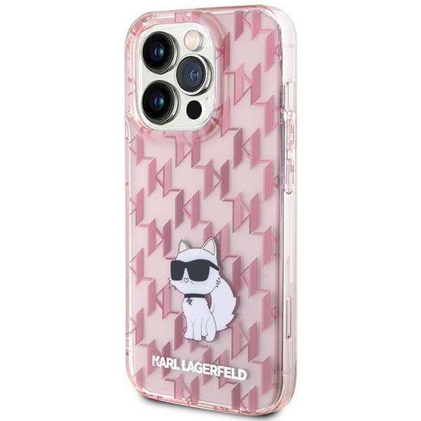 Karl Lagerfeld ovitek za iPhone 15 Pro Max, Monogram Choupette, roza 2