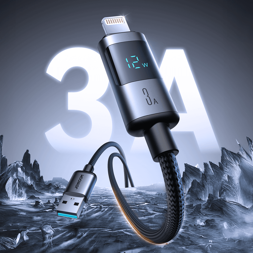 Joyroom S-A16 Pro USB-A - Lightning Kabel 1.2m, 3A, LED Zaslon, Črn 2