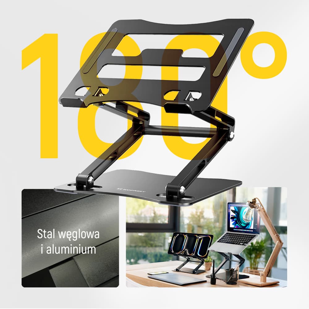 Wozinsky WRS-CPY75DSB Aluminijasto stojalo za prenosnik/tablico (do 17.3") + stojalo za telefon - črno