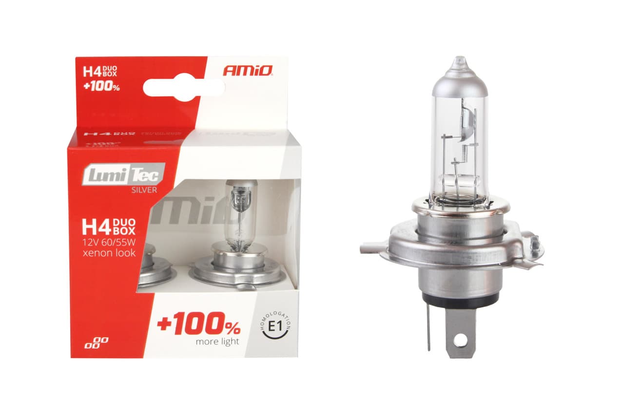 Avtomobilske halogen žarnice AMiO H4 LumiTec Silver +100% (E1) duo box