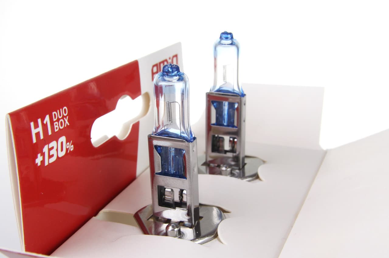 Avtomobilske halogen žarnice AMiO H1 LumiTec Limited +130% (E1) duo 4