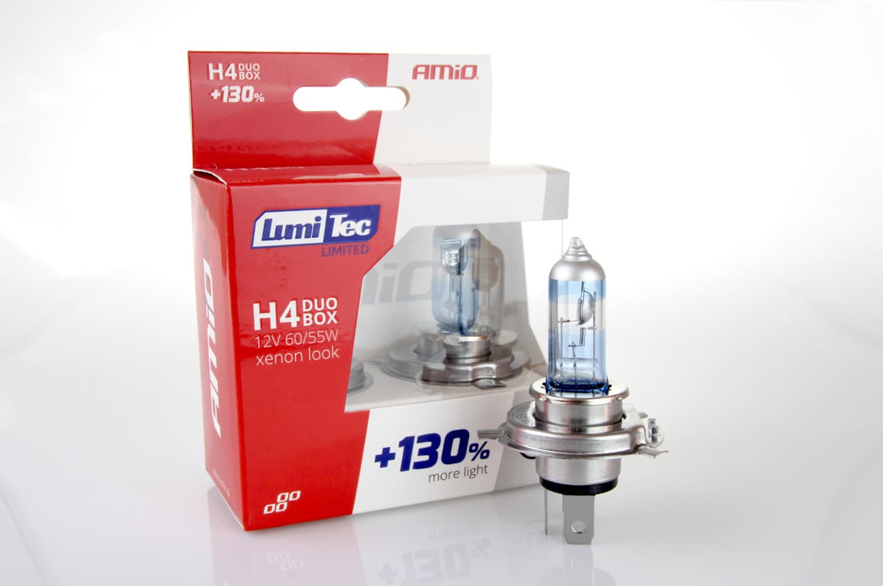 Avtomobilske halogen žarnice AMiO H4 LumiTec Limited +130% (E1) duo 4