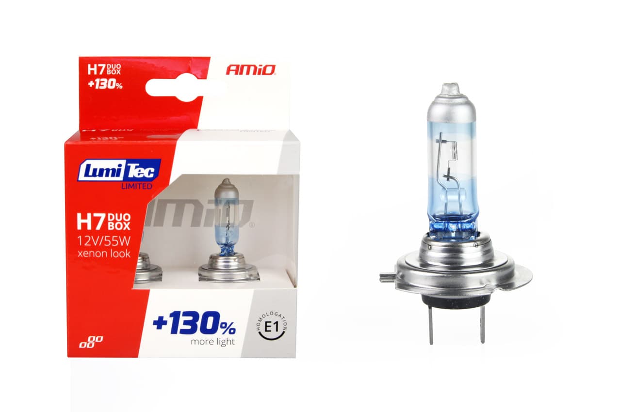 Avtomobilske halogen žarnice AMiO H7 LumiTec Limited +130% (E1) duo