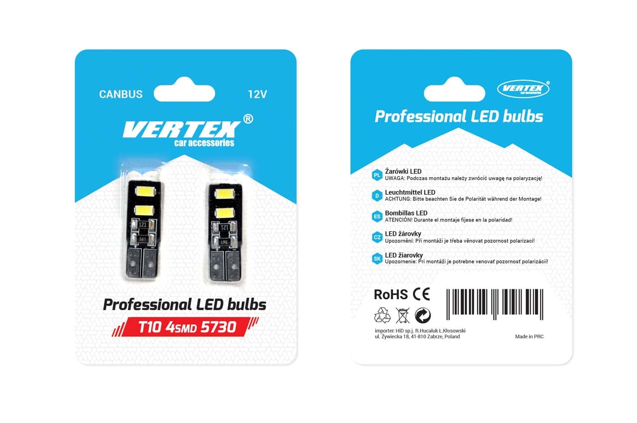 AMiO LED žarnica T10 W5W Canbus 4xSMD 5730 White (Vertex) 2